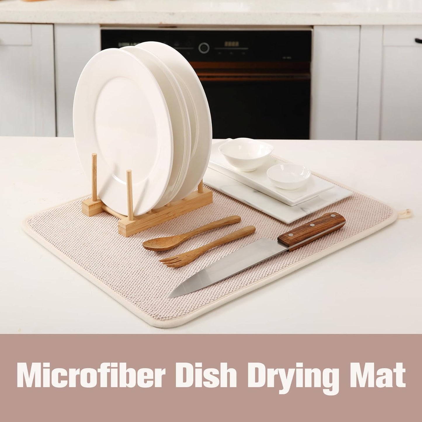 2 Pack Microfiber Dish Drying Mat for Kitchen Counter,Ultra Absorbent Dish Drainer Mat ,Dish Drying Pad ,Dish Rack Mat 20×15 Inch (Beige)