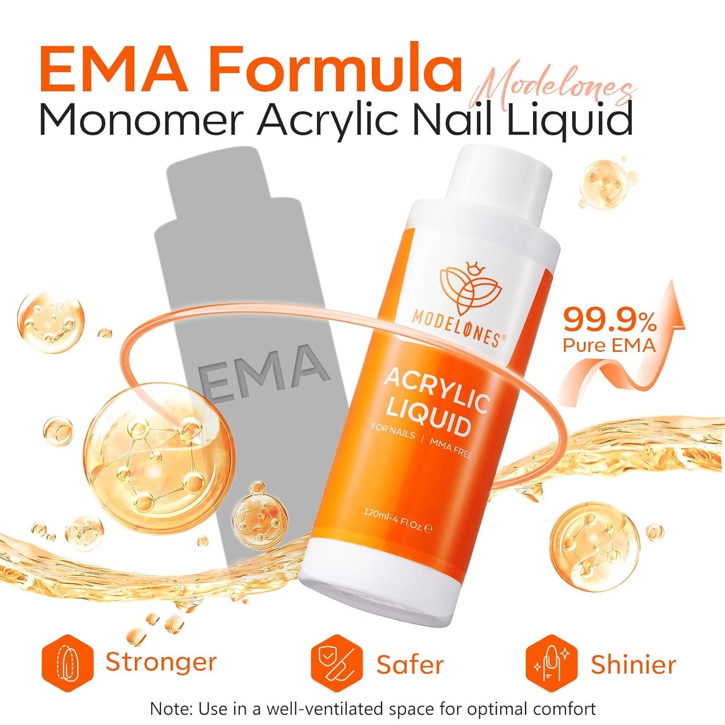 modelones Monomer 4 oz, Upgraded Monomer Acrylic Nail Liquid for Acrylic Powder Nail Extension 3D Carving, MMA-Free Non-Yellowing DIY Home Salon 120ml