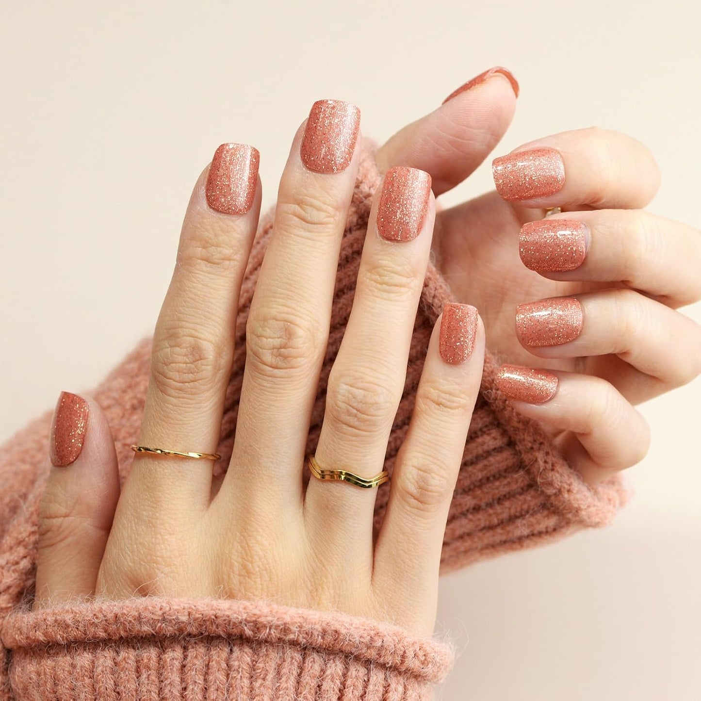 Nail Polish Strips, 32PCS Salon Quality Wraps, Long Lasting Gel Nail Stickers for Women Easy Apply& Remove (Golden Dust Gold)