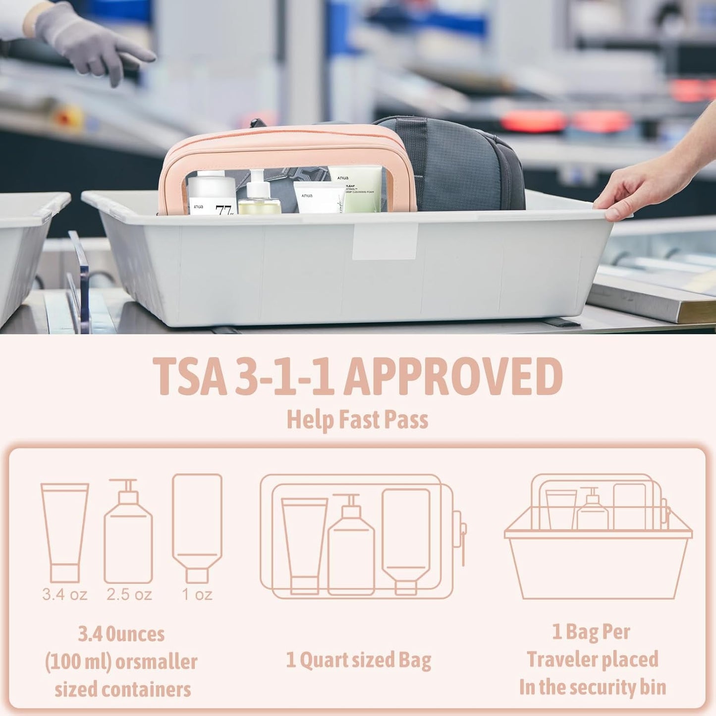5PCS Clear Toiletry Bag,TSA Approved Travel Makeup Pouch with Zipper for Cosmetics and Toiletries，Diaper Bag Organizer Pouch Set，Women's Purse Organizer and Clear Car Bag