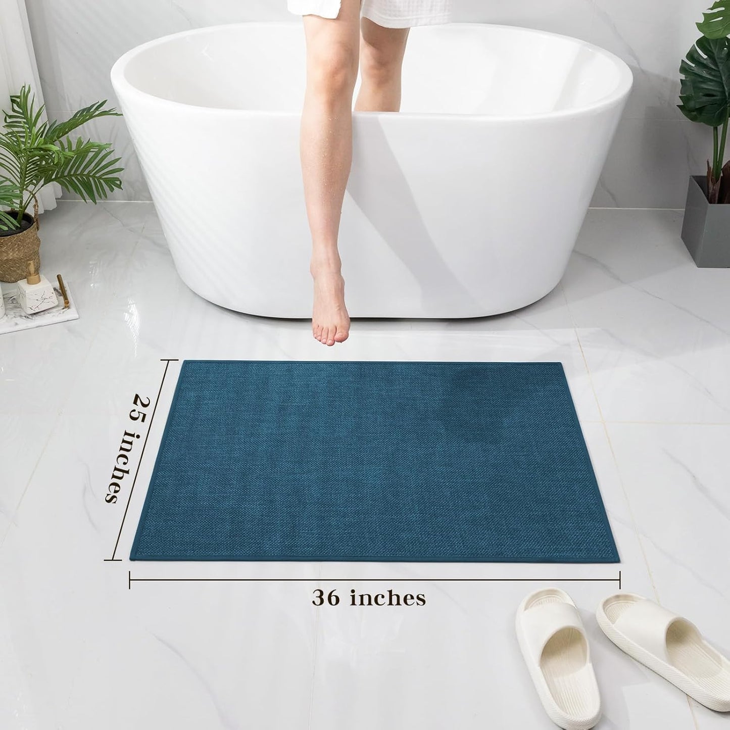 chakme Bathroom Rugs Mat 36x24, Ultra Thin Non Slip Bath Mat Large Quick Dry Absorbent Bath Mat for Bathroom, (Dark Blue, 36"x24")