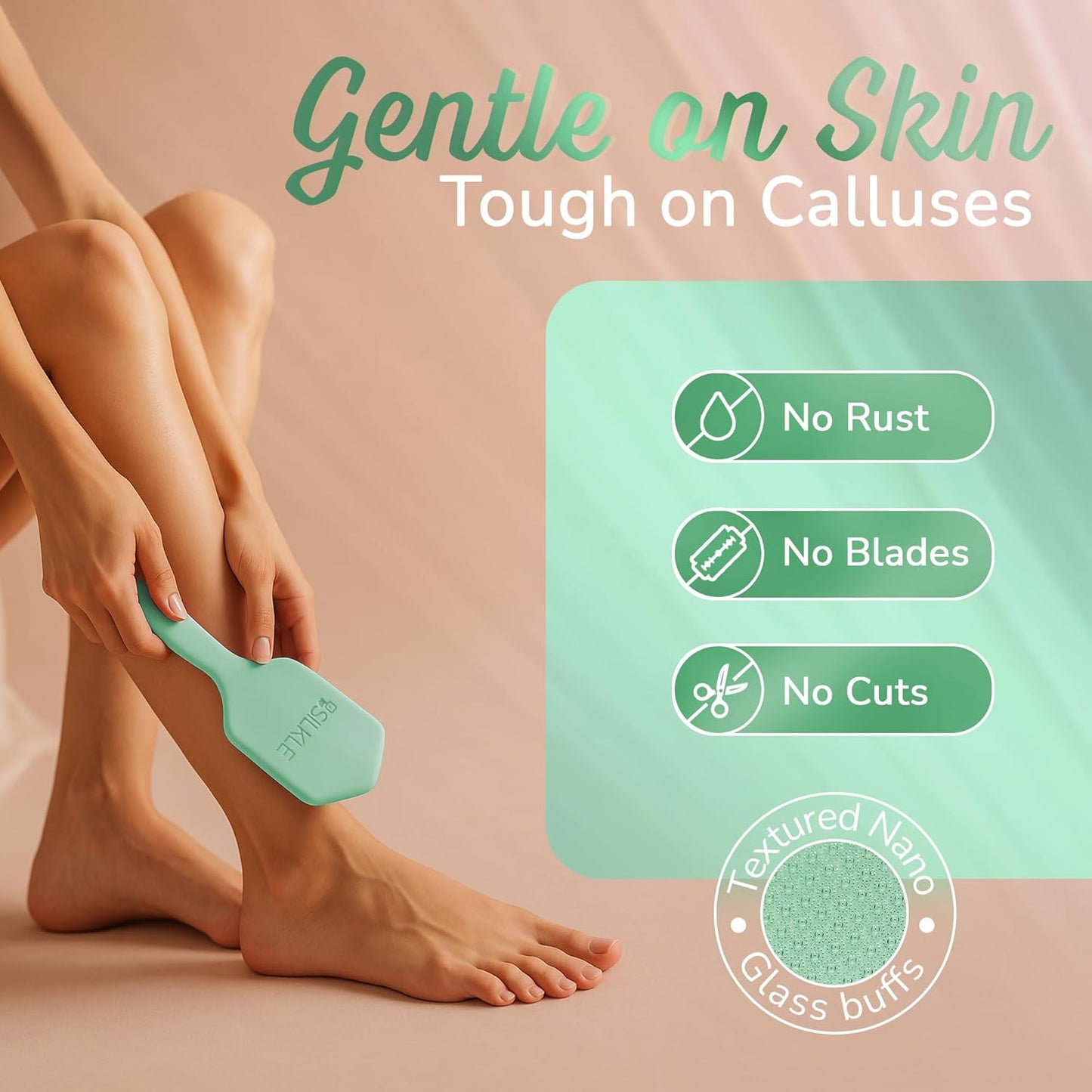 Silicone Foot Callus Remover - Nano Glass Foot File for Dead Skin and Cracked Heels - Callus Remover for Feet & Hard Skin - Ergonomic Foot Scrubber & Exfoliator for Soft, Smooth Feet - Green