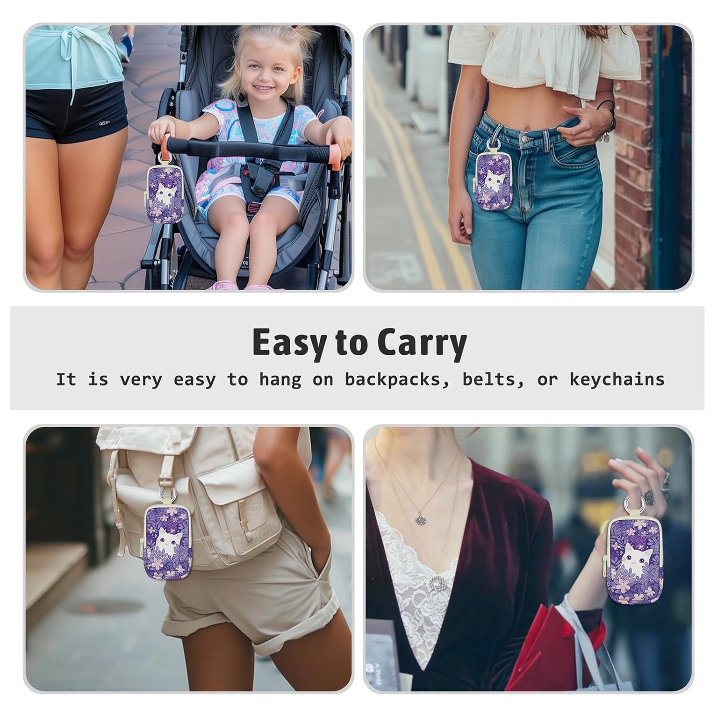 Cat Hand Sanitizer Spray Case, Cute Hand Sanitizer Holder Zippered Pouch, Fashion Accessory with Snap Hook for Glow Mist and Power Mist 1FL OZ