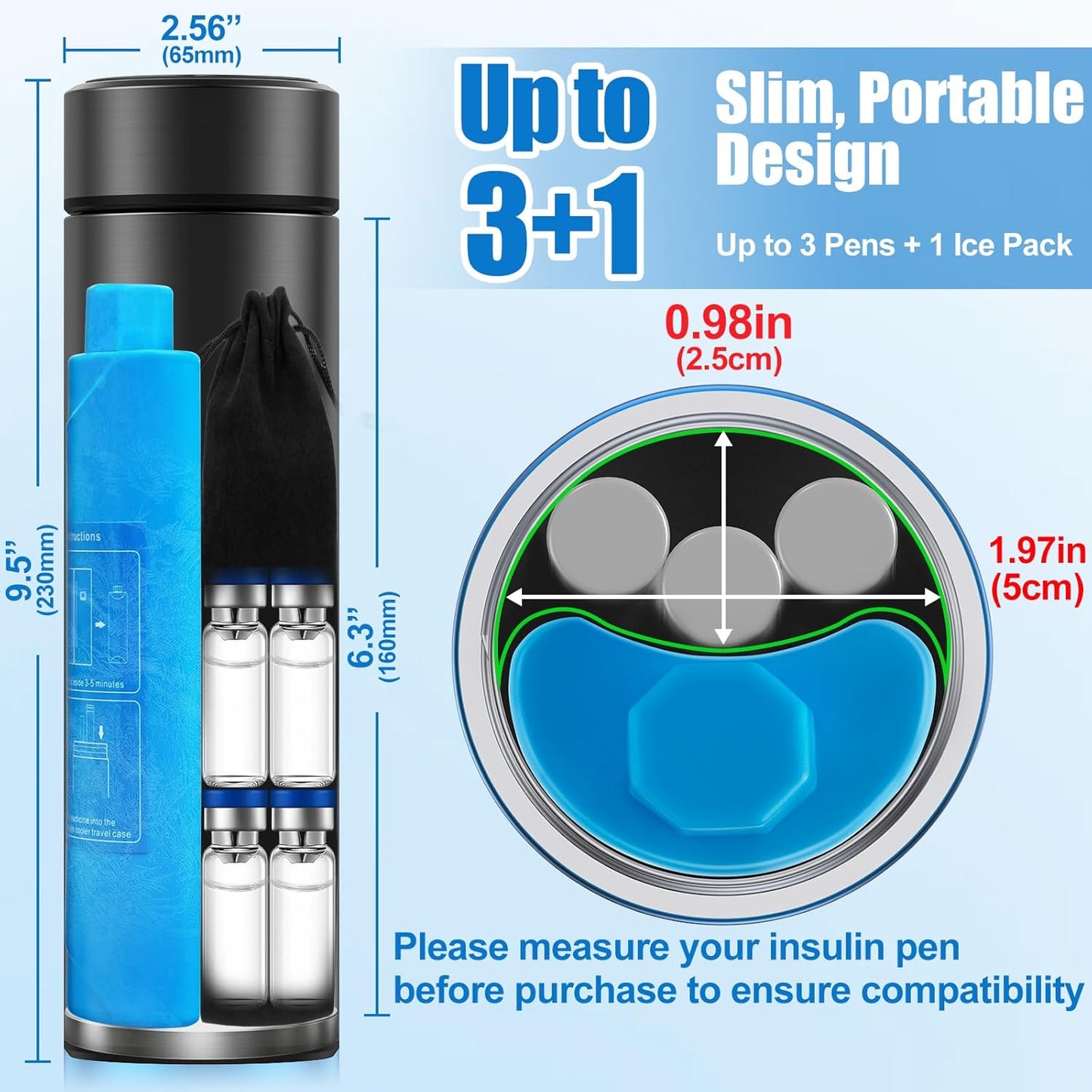 Insulin Travel Cooler Case for Diabetic Medications – TSA Approved Travel Cooler for 2-3 Pens – Reusable Medication Cooler for Travel (Black)