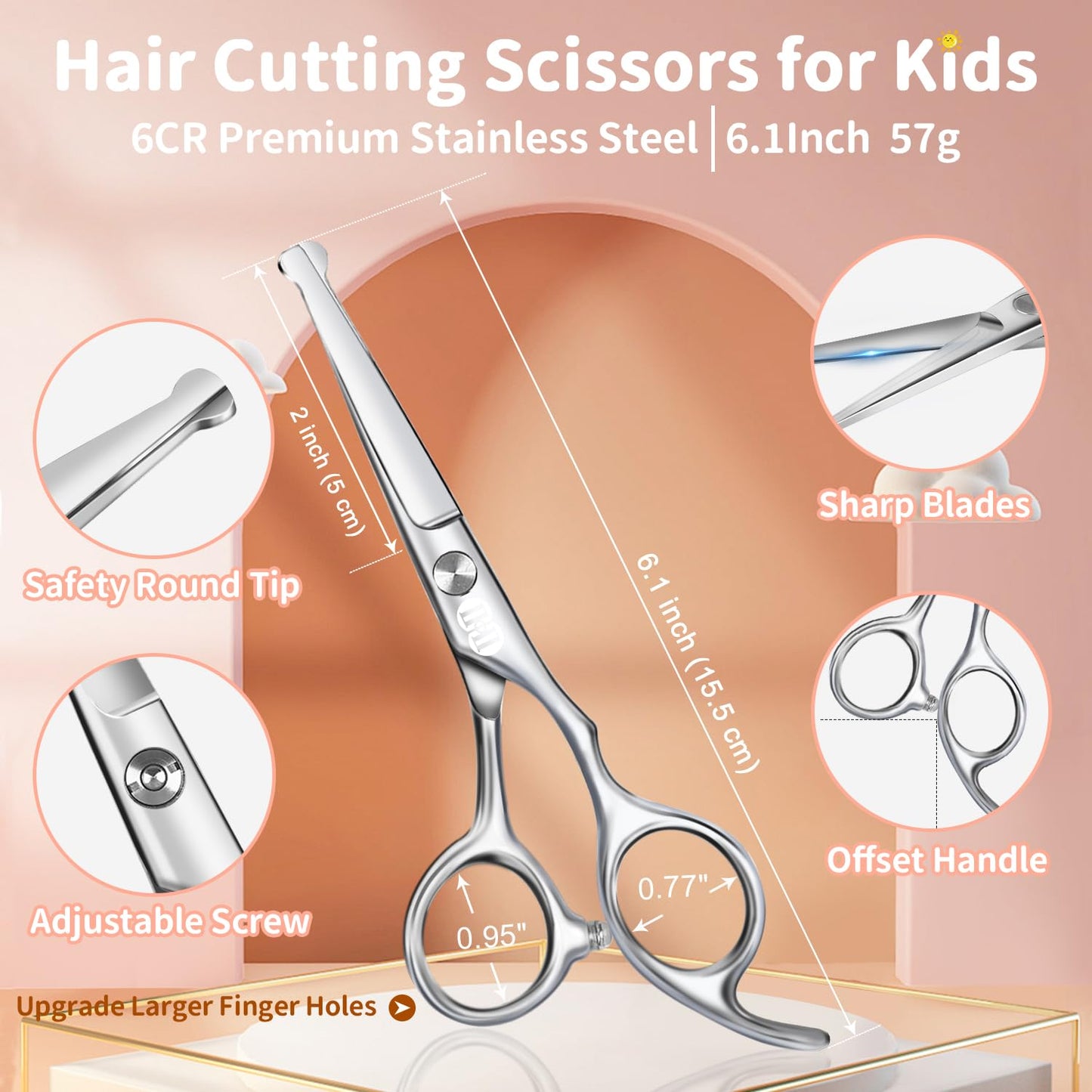 CIICII Kids Hair Cutting Scissors Shears Kit, Safety Round Tip Hairdressing Scissors Set (Hair Trimming Grooming Thinning Shears) for Baby Toddler Children, Hairdresser Home Salon Barber Haircut Kit
