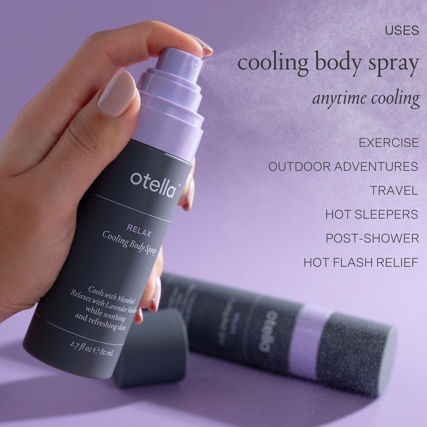 Cooling Body Spray with Menthol and Aromatherapy Lavender Vanilla Scent to help you Relax, 2.7 oz. | Anytime Immediate Heat Relief | TSA Approved | Gluten Free | Vegan | Paraben Free