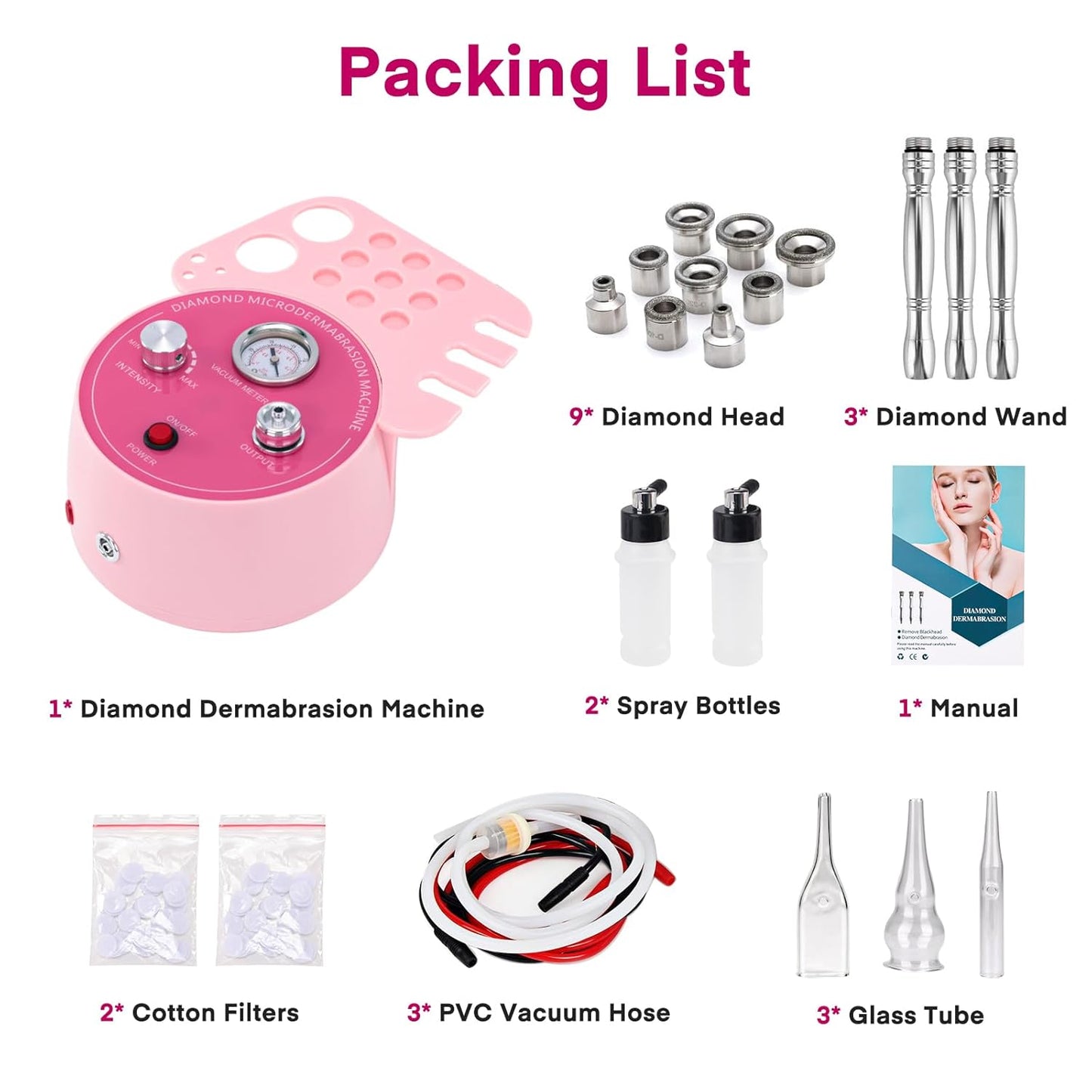 Diamond Micro-Dermabrasion Machine, Yofuly 3 in 1 Professional Dermabrasion Facial Machine with Two Spray Bottle and Vacuum Tube, Exfoliation Skin Care Face Beauty Device for Salon Spa Home Use, Pink