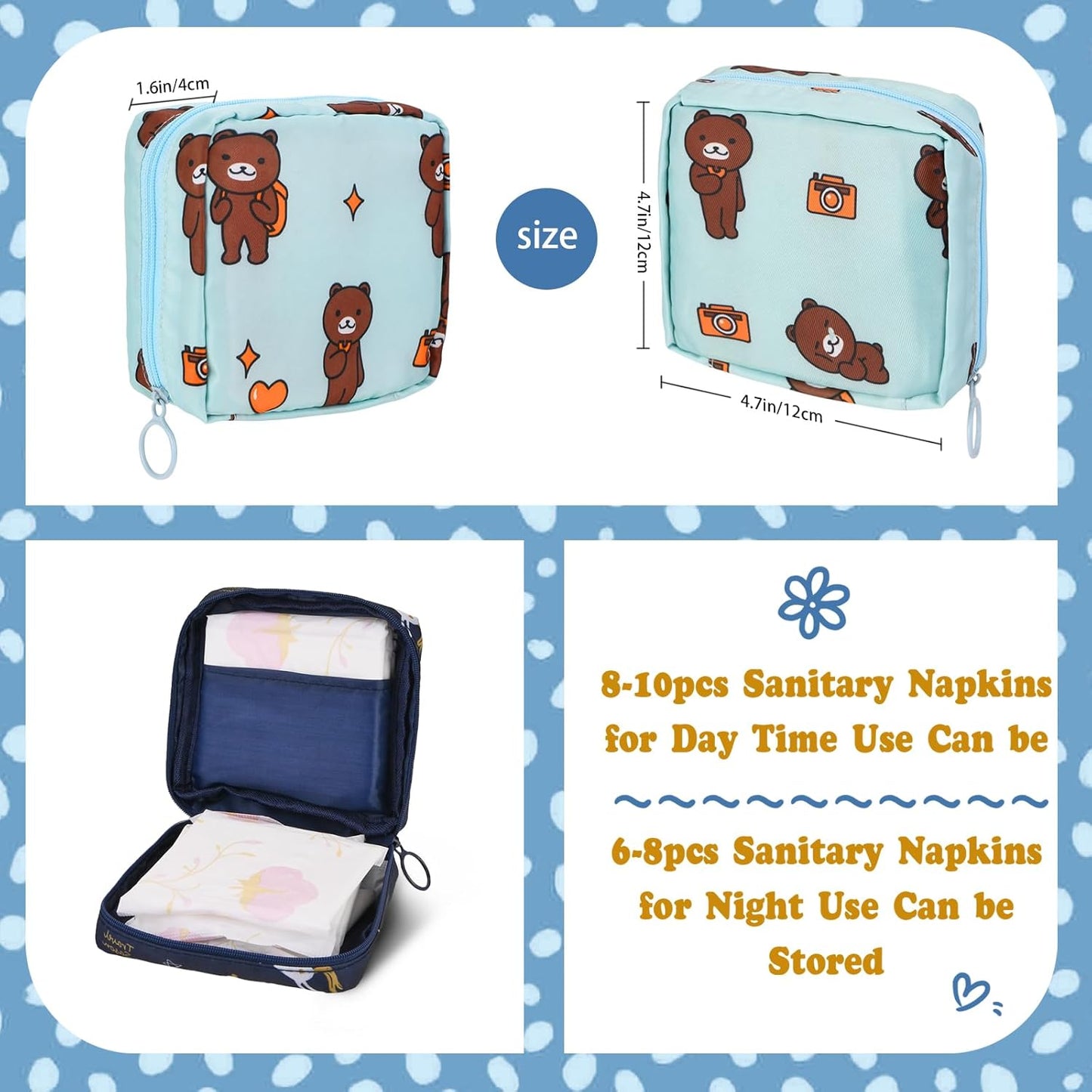 4Pcs Sanitary Napkin Storage Bag, Mini Menstrual Period Bag Period Pouch Waterproof,Tampon Organizer Pouch Tampon Pad Holder for Purse, First Period