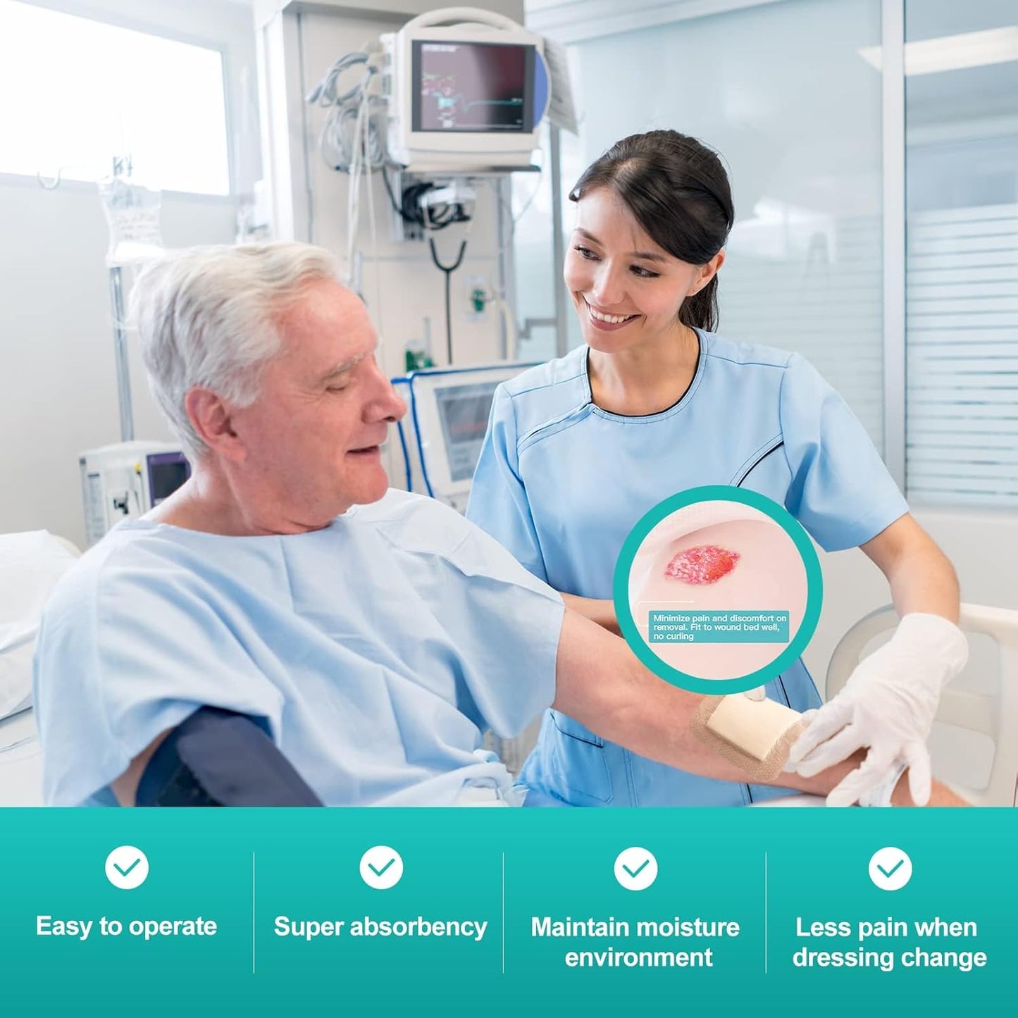 Dimora Silicone Foam Dressing Silver Ag Sterile Wound Bandage with Gentle Silicone Adhesive Border 4"x 4" Waterproof Breathable Ultra Absorbent Pads