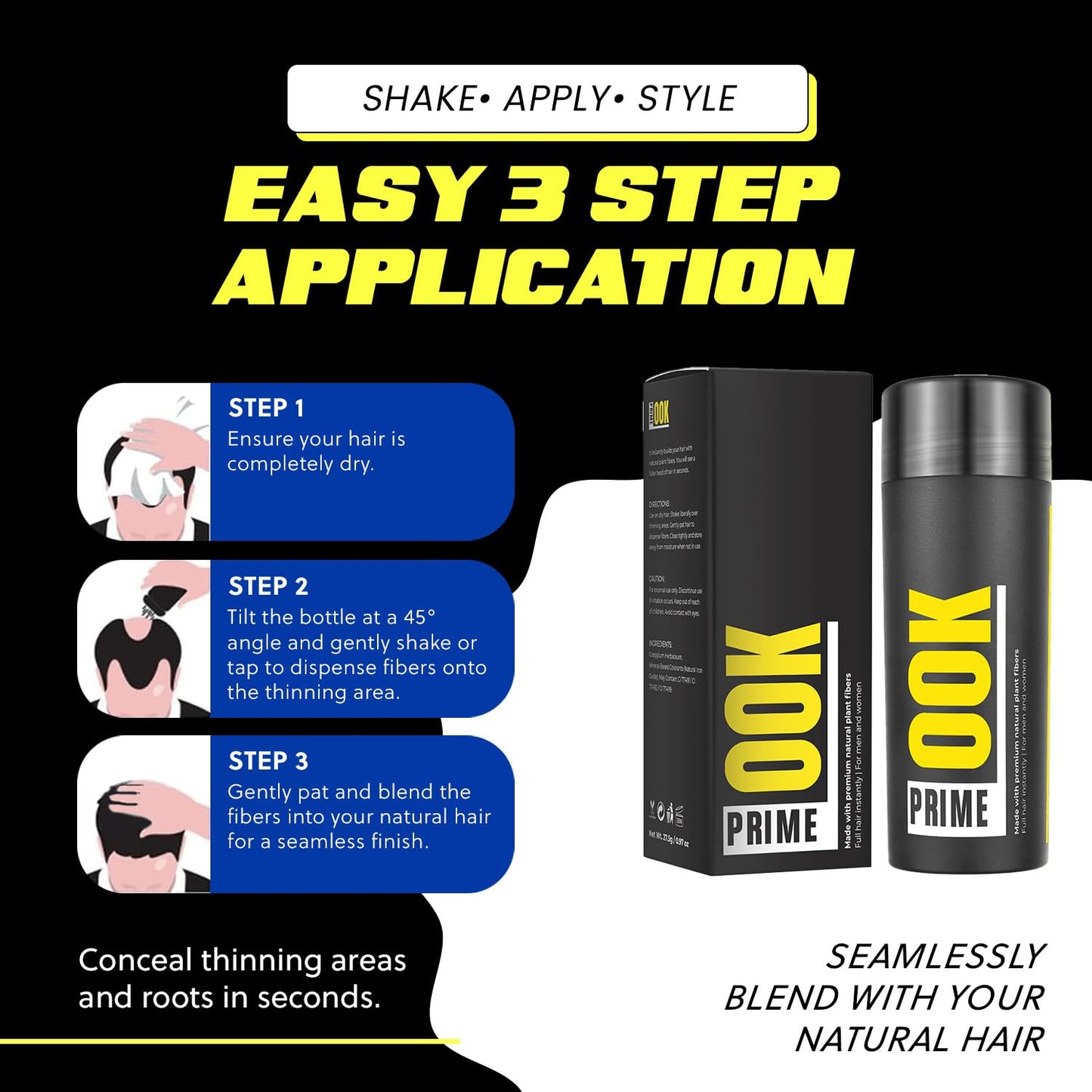 PrimeLook Hair Building Fibers, Luxurious Building Fibers for Thinning Hair, Superior Formula for Men & Women, Instant Volume, Matches Colors (27.5g, Medium Brown)