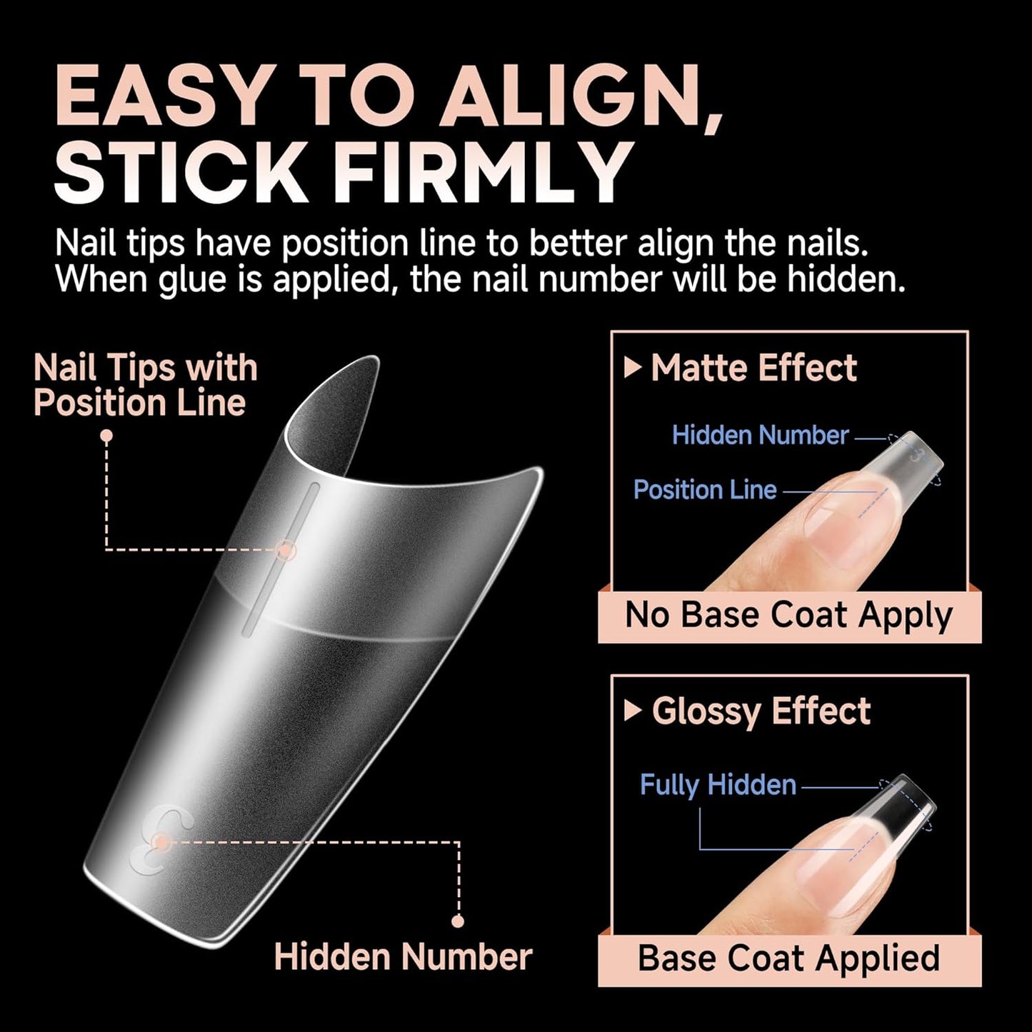 UNA GELLA Medium Square Gel Nail Tips 504pcs Full Matte Square Gel Tips Half Cover Clear False Nails Tips No C Curve with Position Line for Perfect Nail Extentions 12 Sizes, Gelly Tips