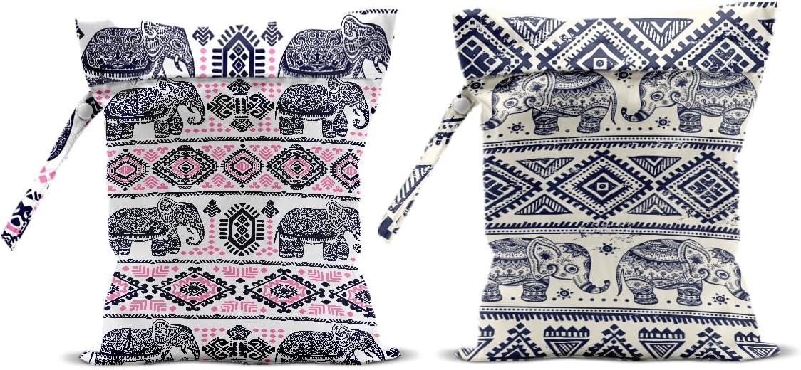Elephant Gifts for Women, 2Pcs Elephant Print Wet Bags, Wet Dry Bag Reusable for Swimsuit, Travel, Diapers, Pool, Beach, Dirty Yoga Gym Clothes, Toiletries, Makeup Bag, Waterproof Birthday Gifts