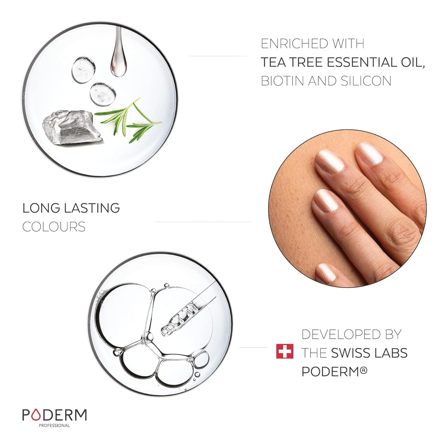 PODERM - Nail Polish – Enriched with Tea Tree – Improves nail appearance – Ingredients Natural/Vegan - foot/hand - Swiss Made (Brilliant Gold)