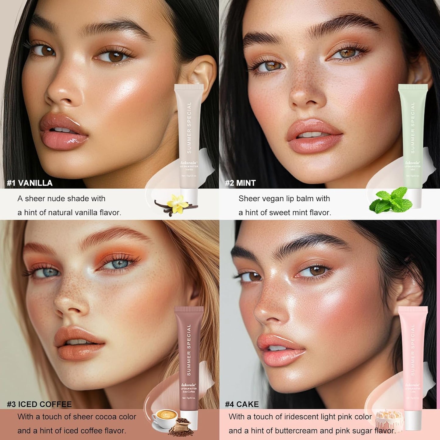 Glossy Butter Lip Balm Set, Instant Moisture and Hydration, Long-lasting Hydrating Non-Sticky Lip Gloss, Care and Soften Dry Lips , 4 Pcs