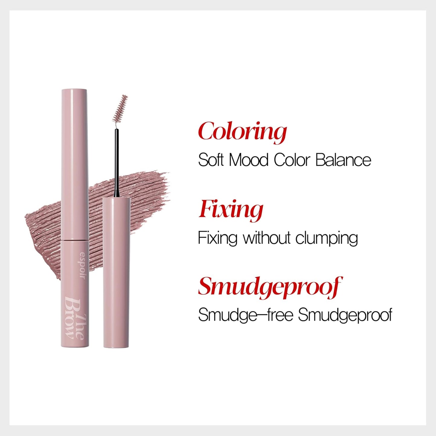 Espoir The Brow Color Fixing Cara #5 Dusty Pink 0.1 fl oz | Easy Fixing without Clumping | Long Lasting Smudgeproof Eyebrow Mascara | Soft Mood Coloring Tinted Gel | Korean Eye Makeup
