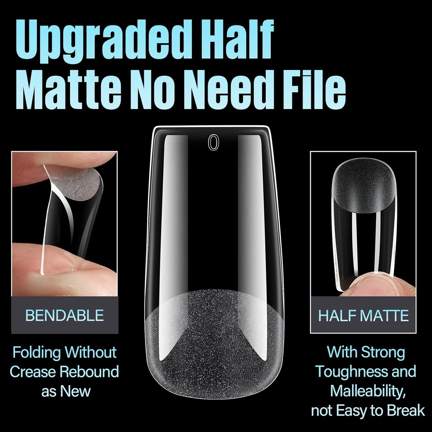 TOMICCA Medium Square Nail Tips, 240Pcs Soft Acrylic Nail Tips Pre-Shaped Half Matte Fake Clear Gelly Tips, Press on Acrylic Nails for Nail Extension DIY Nail Salon 12 Sizes