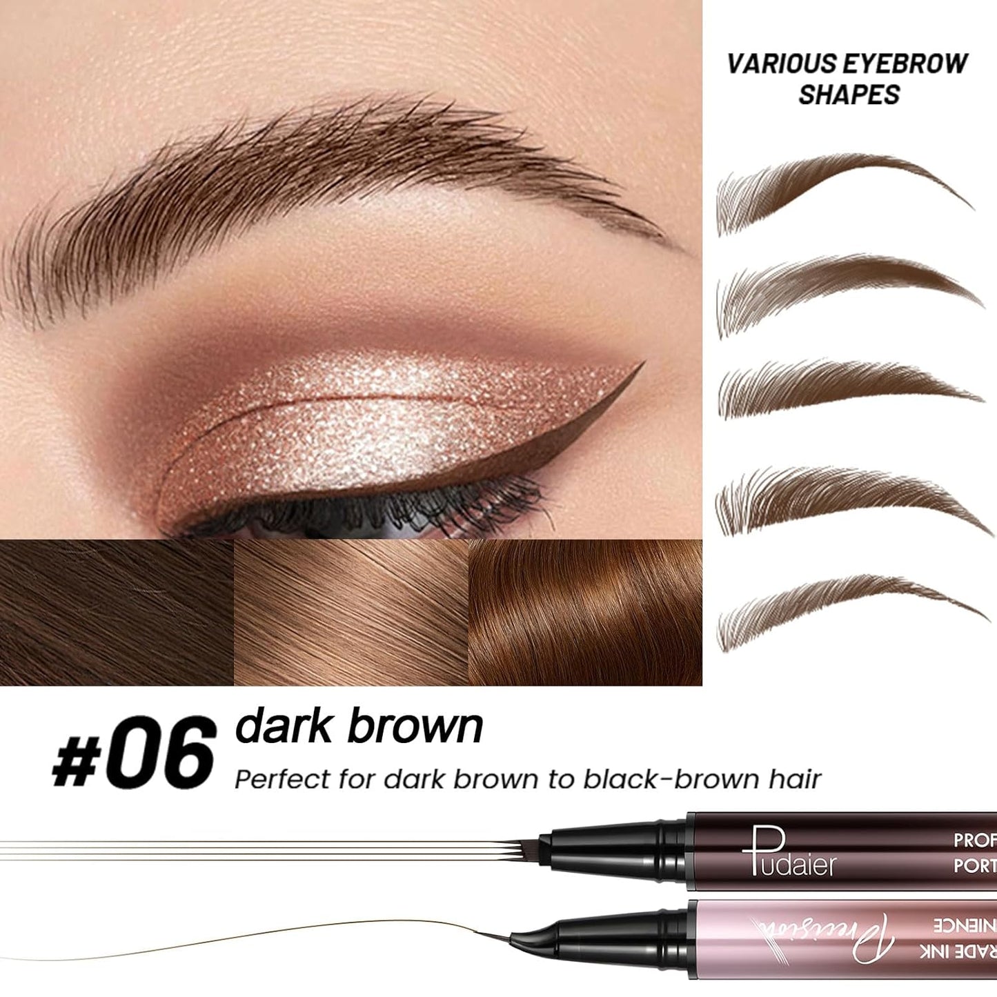 2 Pack Eyebrow Pen, Waterproof Microblading Eyebrow Pencil, 2-in-1 4 Tip Eye Brow Makeup Pen for Women with Precise Curved Brush-Tip Create Natural Hair-Like Brows, Last All-Day (Dark Brown)