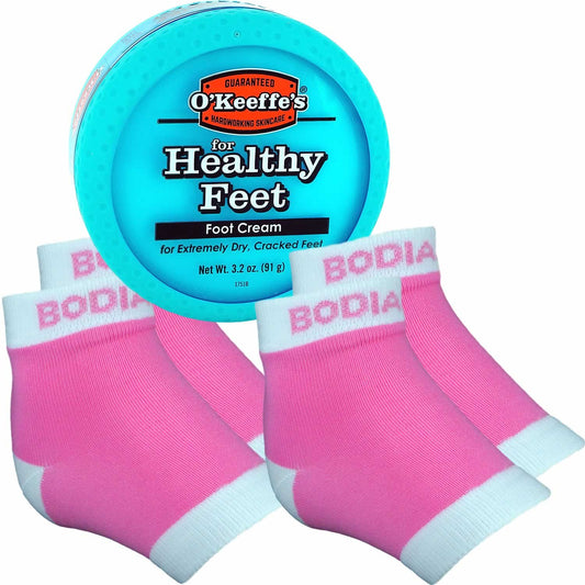 Moisturizing Gel Heel Socks or Sleeves, 2 Pairs, Pink, Large, O'keeffe's Healthy Feet Foot Cream for Cracked Heels, Callus Treatment Bundle