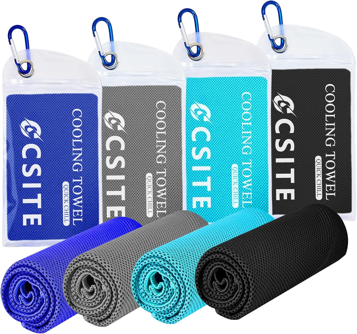 4 Pack Cooling Towels (47"x12") for Neck and Face, Ice Towel for Hot Weather, Soft Breathable Chilly Gym Towels, Microfiber Towel for Work Out, Yoga, Running, Camping & More Activities