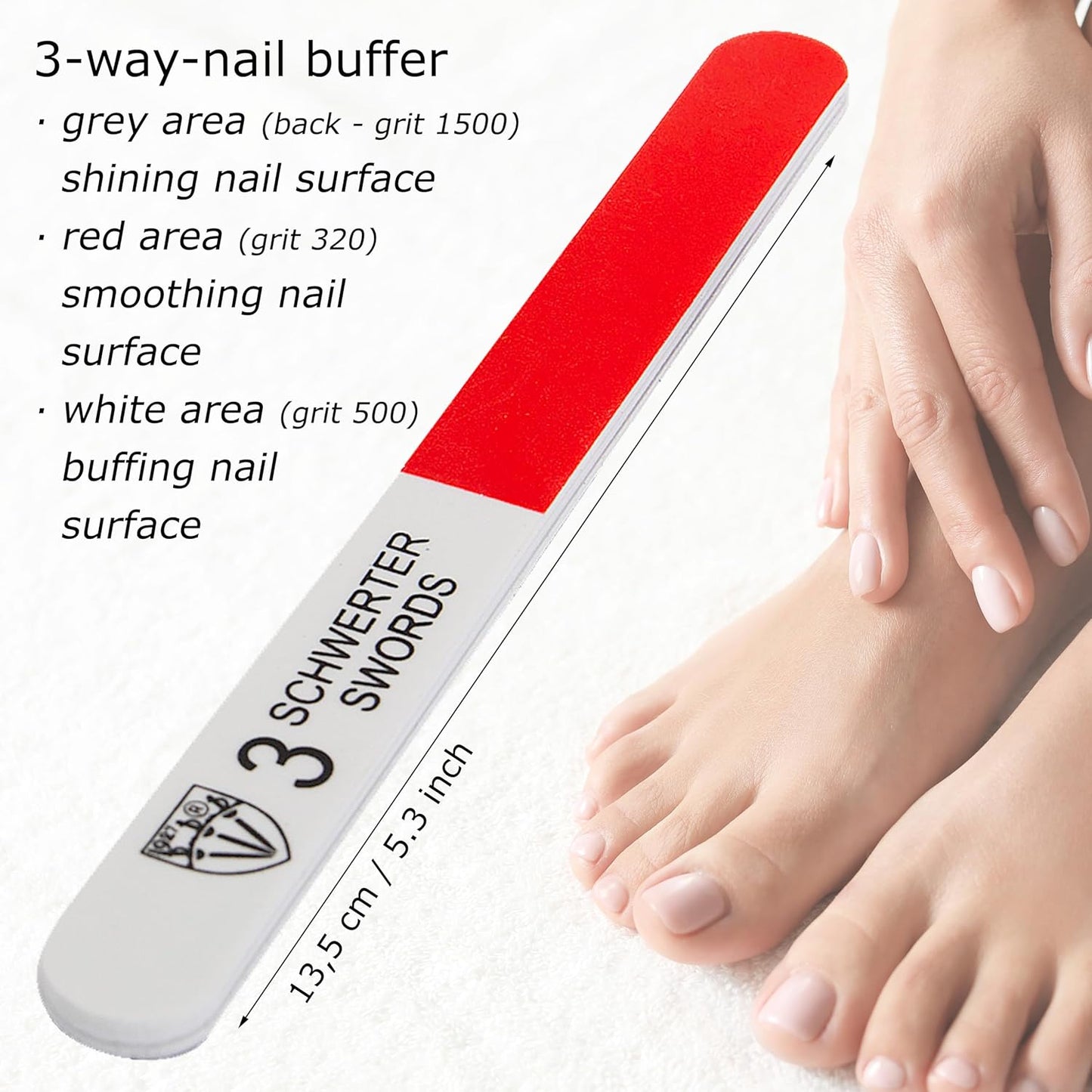 3 Swords Germany - Brand Quality Sapphire Metal Nail File Set (5 pcs.) with 3-Way Nail Buffer (1 pc.), Manicure Pedicure Finger & Toe Nail Care - Made in Solingen Germany (671)