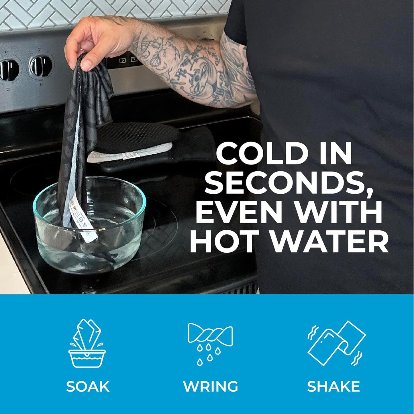 SHAKEitCOOL Extended Size Cooling Towel – Be Cool in Style - Heat Relief, Soft, Lightweight, Sun Protection, Easy Clean - Perfect for Biking, Hiking, Running, Yoga, Golf, Gardening - Carbon Fiber M