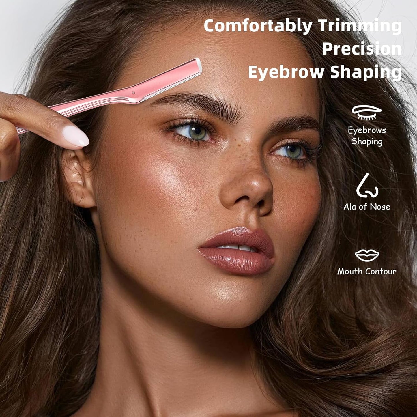 Dermaplane Razor for Women Face, Stainless Steel Handle with 6 Replaceable Blades, Huauoo Face Razors for Women, Peach Fuzz Remover, Eyebrow Trimmer, Dermaplaning Tool for Face Exfoliation (Pink)