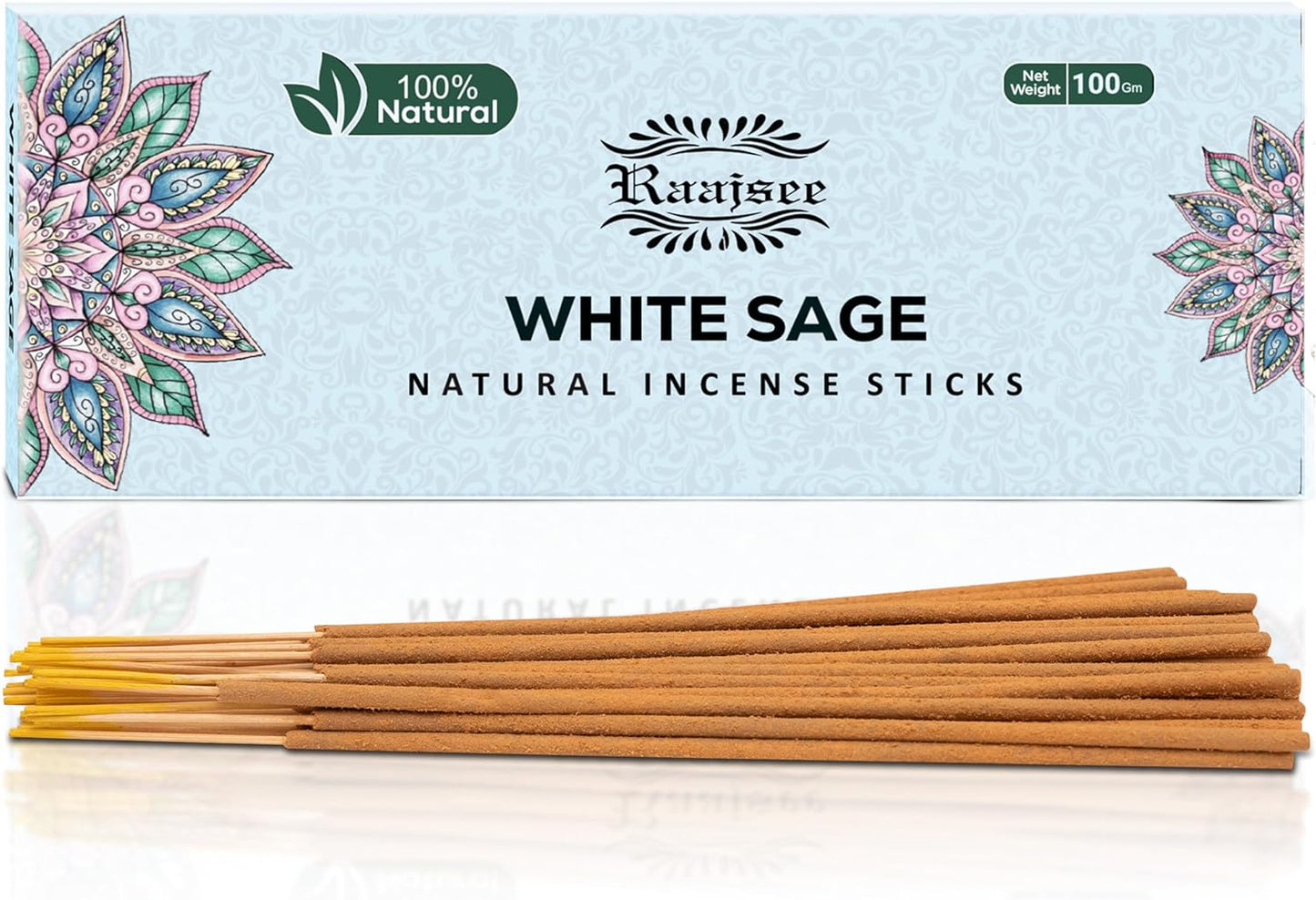 Raajsee White Sage Incense Sticks, 100%-Natural Charcoal Free Organic Non Toxic Clean Burning Handmade Insence Sticks 100 gm Pack, Meditation Gifts – Spritual Cleansing