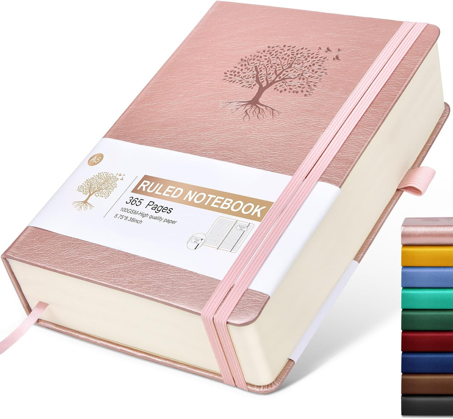 Lined Journal Notebook -365 Pages A5 Thick Journals for Writing Ruled Notebook, Pink Hardcover Leather Journals for Women Men, Daily Journal Notebook for Work, Note Taking ( 5.75'' X 8.38'' Rose Gold)