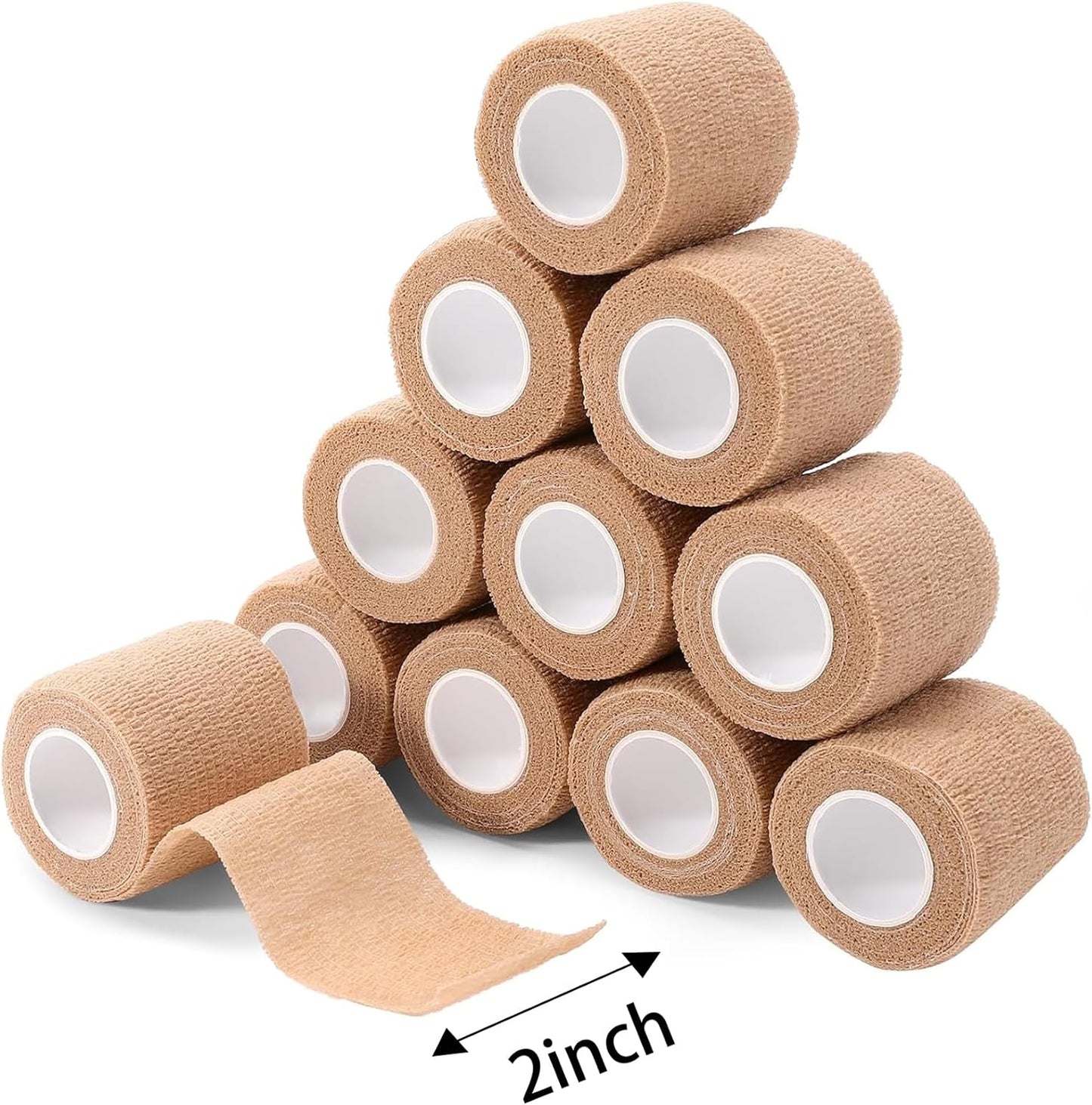100 Rolls Self Adhesive Bandage Wrap 2 inch Cohesive Bandage Wrap Stretch Bandages Wraps Tape Elastic Self-Adherent Tape for Wrist Ankle Sports Swelling Sprains （Skin）