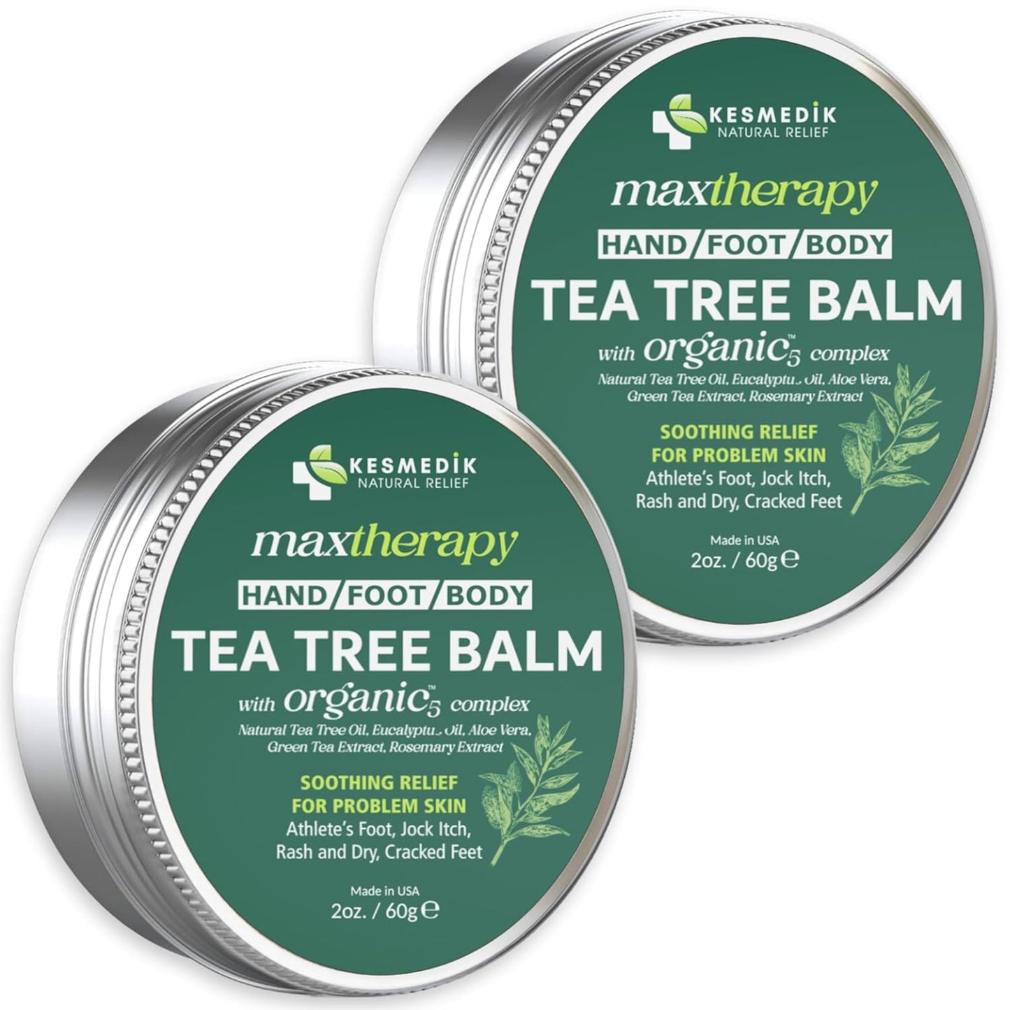 Tea Tree Oil MaxTherapy Balm, Itchy Skin Relief, Soothing for Rashes, Jock Itch, Athlete’s Foot, Chafing, Insect Bites, Folliculitis, Dry Sensitive Skin, Effective & Safe for All Ages, 2-Pack