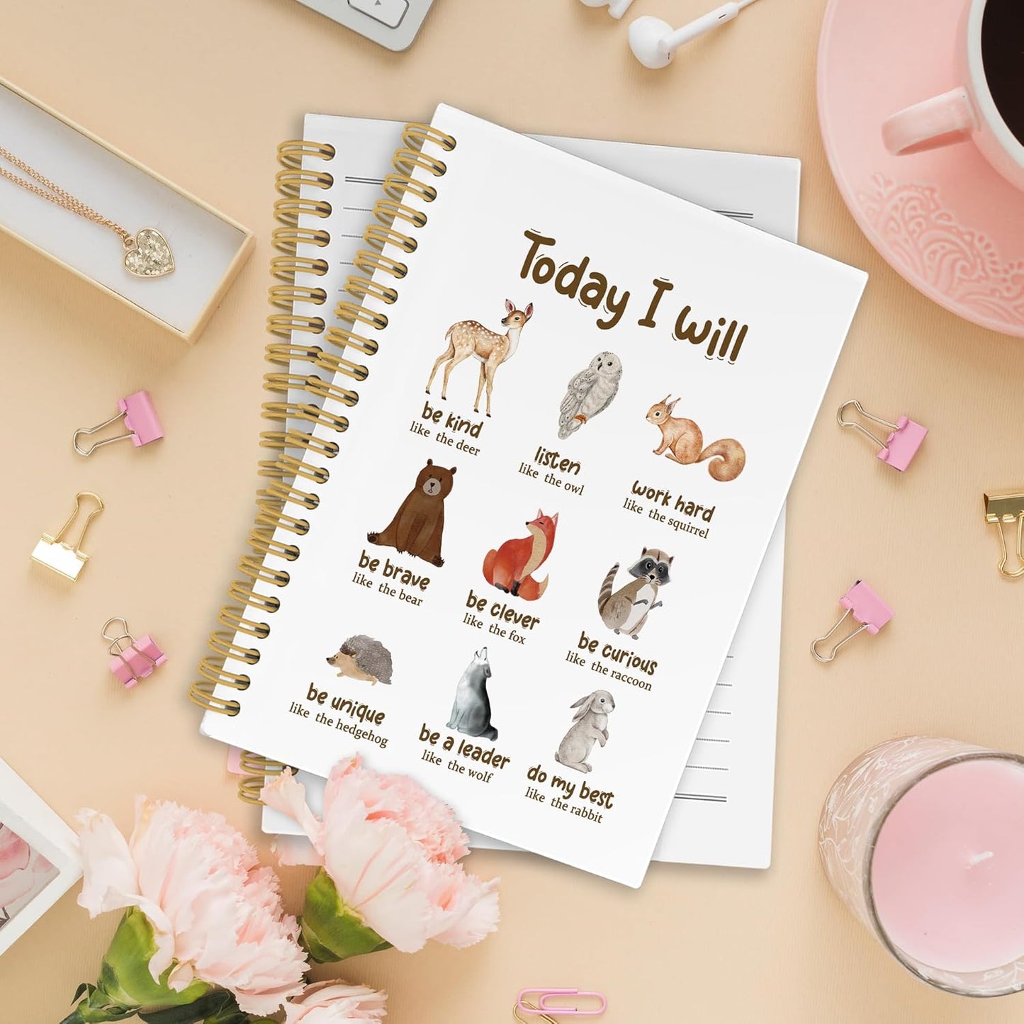 XPH Inspirational Animals Spiral Notebook, Motivational Journaling Notebooks for Note Taking, Animal Hardcover Journal for Writing 160 Pages 5.5 x 8.3 Inch, Positive Affirmation Gifts for Women Men