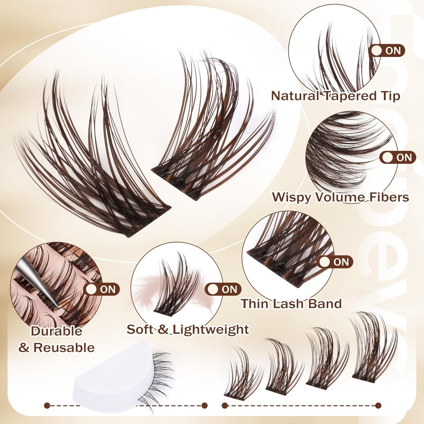 Focipeysa Wispy Clusters Eyelash Extensions Brown Lashes Clusters 12mm-18mm Eyelash Extensions Natural Lashes Extensions with Bottom lash Salon Effect Eyelash Clusters With Spikes