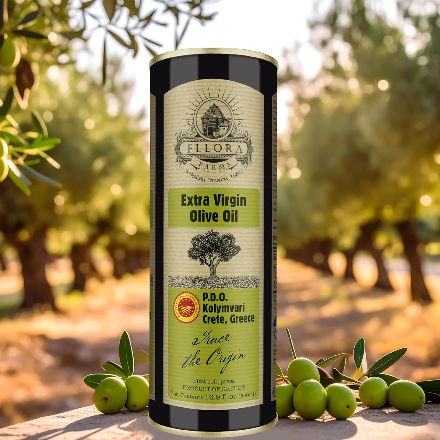 Ellora Farms, Certified PDO Extra Virgin Olive Oil, Single Estate, Single Origin, Single Variety, Cold Press & Traceable Olive Oil, Crete, Greece, Kosher CRETE 16.9 Fl Oz (Pack of 1)