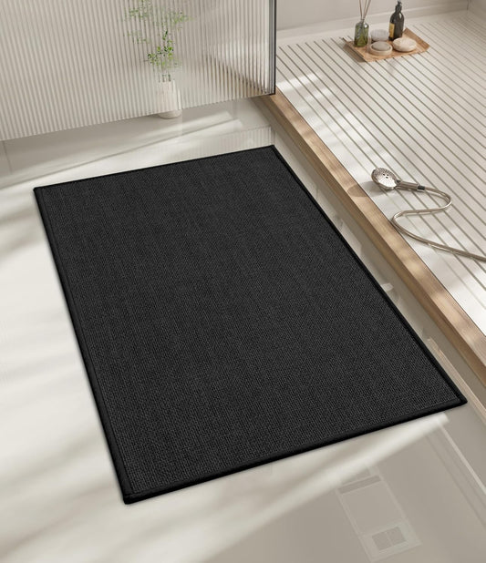 chakme Bathroom Rugs Mat 24x17, Ultra Thin Non Slip Bath Mat Small Quick Dry Absorbent Bath Mat for Bathroom Floor, (Black, 24"x17")