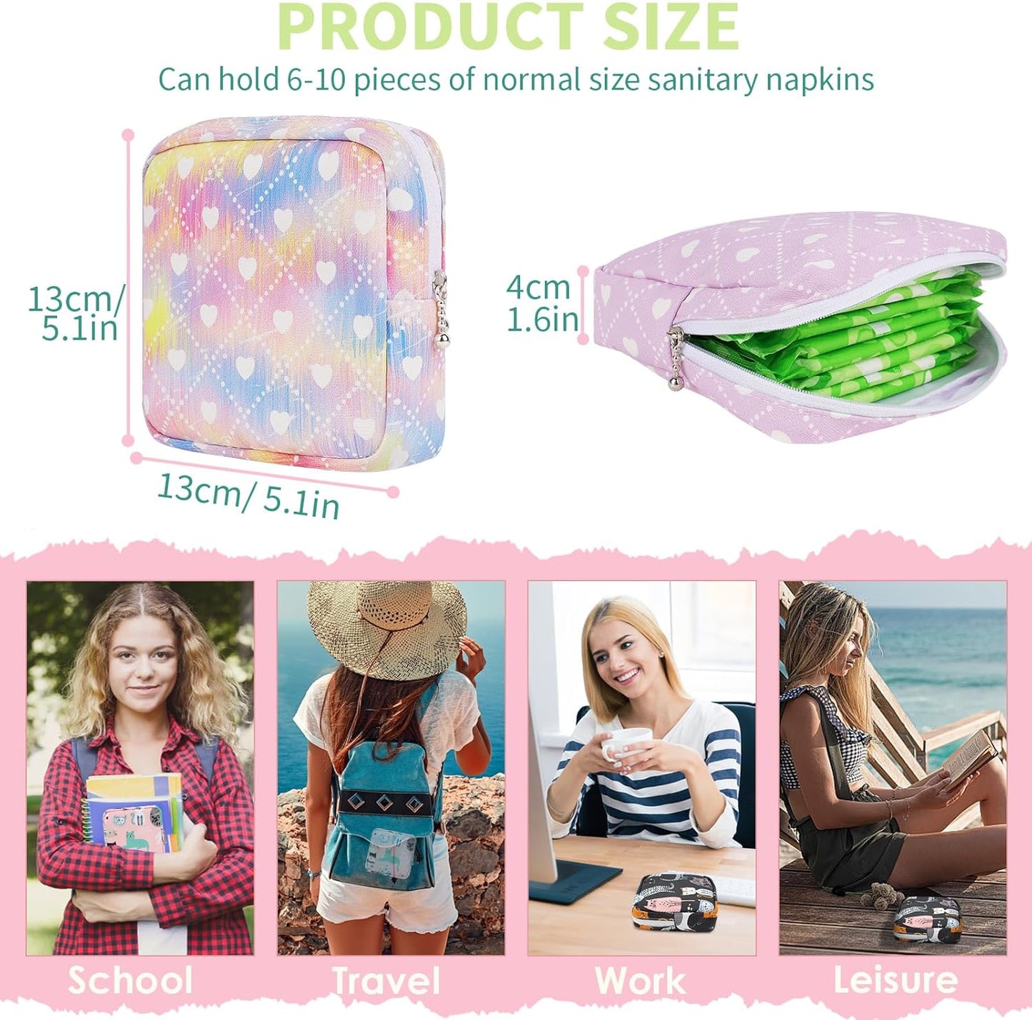 Desing Wish Sanitary Pad Storage Bag Portable Period Bag for Teen Pads/Sanitary Napkins/Small Tampons, Sanitary Napkin Storage Bag First Period Gifts for Teen Girls (Bowknot Heart)