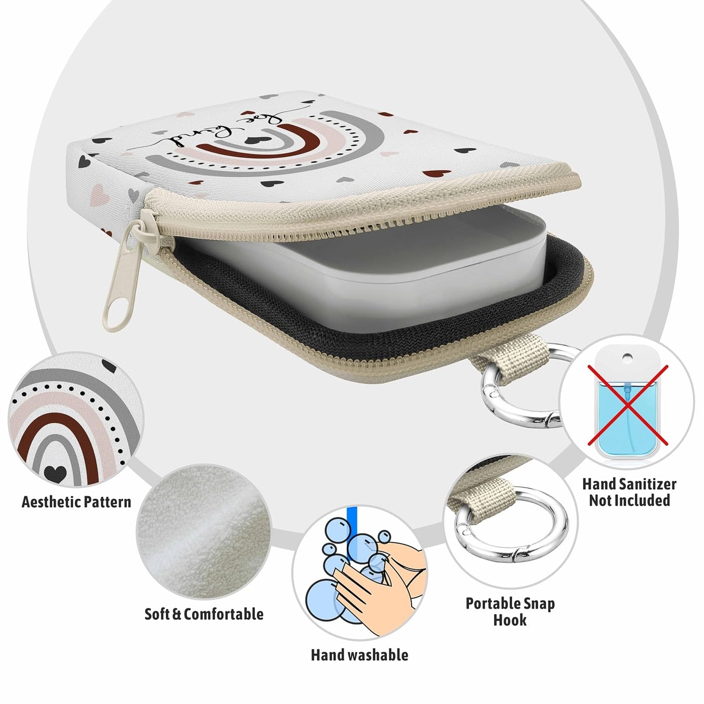 Hand Sanitizer Spray Case, Rainbow Be Kind Hand Sanitizer Holder Zippered Pouch, Cute Fashion Accessory with Snap Hook for Glow Mist and Power Mist 1FL OZ