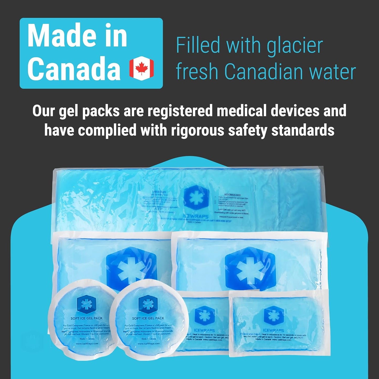 ICEWRAPS Reusable Multipurpose Gel Ice Packs in 4 Sizes - Hot Cold Pack for Kids Injuries, First Aid, Sport Injuries, Breastfeeding, Wisdom Teeth, Muscle and Joint Pain Relief - 7 Pack - Set A