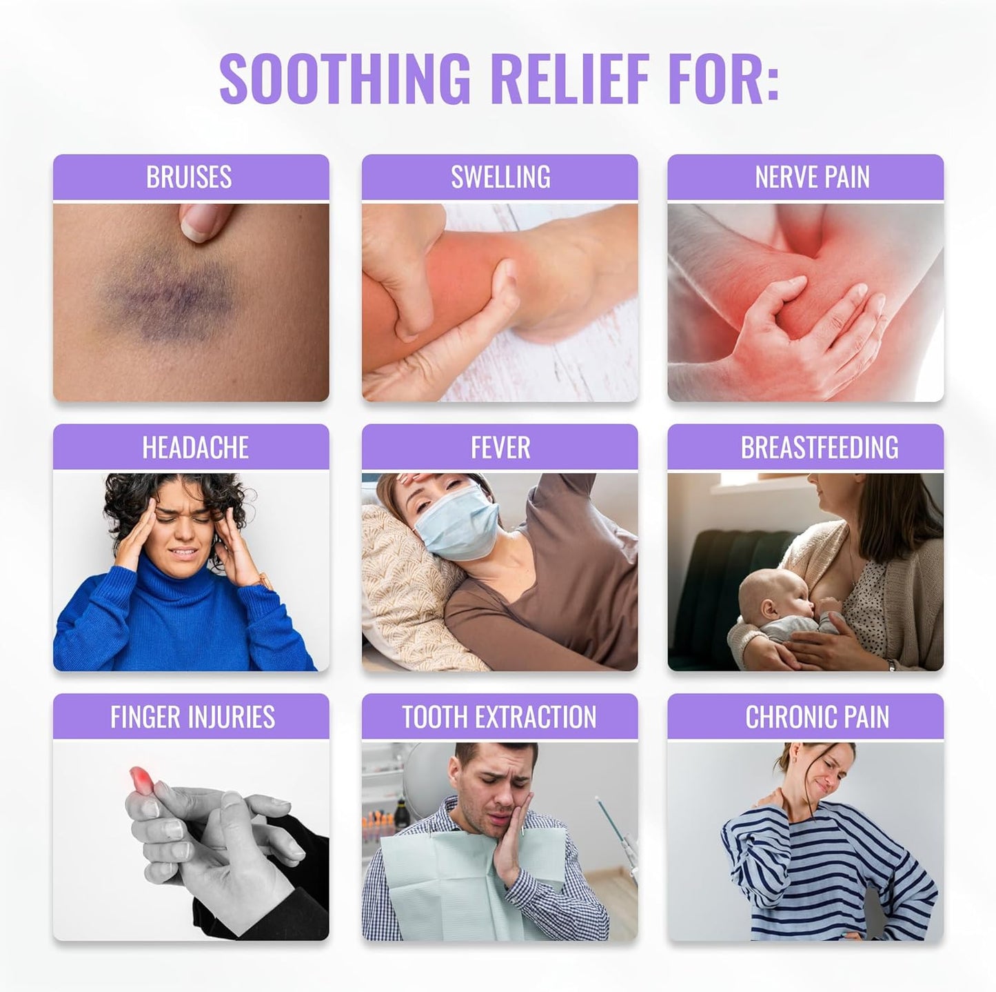 ICEWRAPS Reusable Hot & Cold Gel Packs for Pain Relief - for Injuries, Surgery, Toothache (5-Pack/Purple- with Cloth Backing)