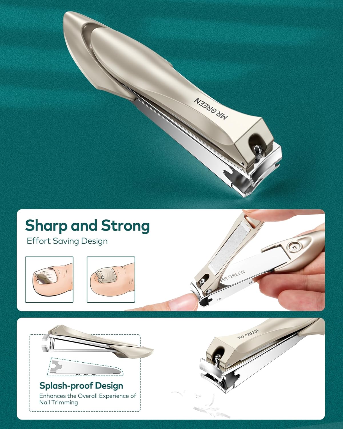 MR.GREEN Upgraded Manicure Set, German Stainless Nail Clippers Set w/Anti Splash Cather, Quality Fingernail& Toenail Clipper, Professional Nail Care Kit with Exquisite Leather Case for Men&Women