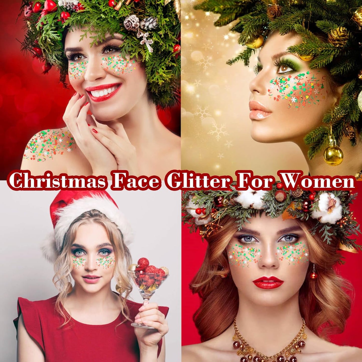 Christmas Makeup,MEICOLY Christmas Face Body Glitter Gel,Christmas Stocking Stuffers Gift Decorations,Festival Hair Glitter for Women Kids Girls,Chunky Sparkling Sequins Glitter Face Paint