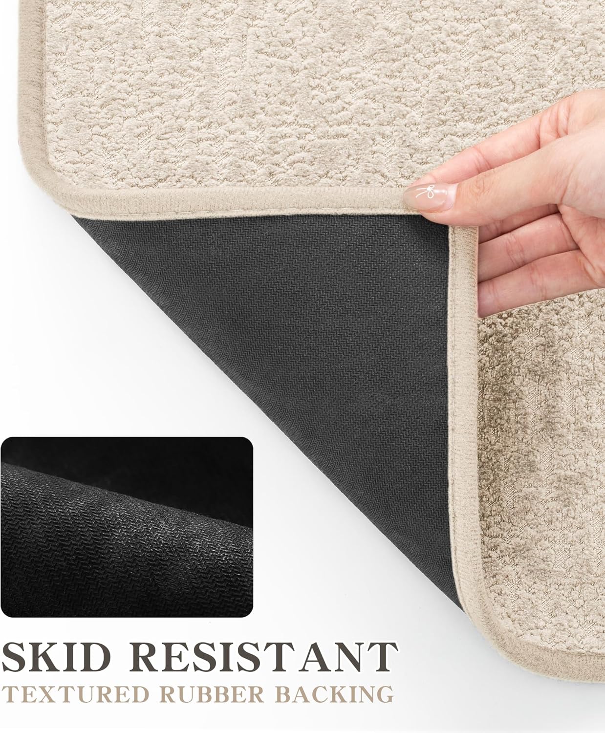 chakme Bathroom Rug Sets 2 Piece, Ultra Thin Bath Mat Quick Dry Bath Mat Set, Absorbent Bath Mats for Bathroom Non Slip Machine Washable, (Light Beige, 2 Piece)