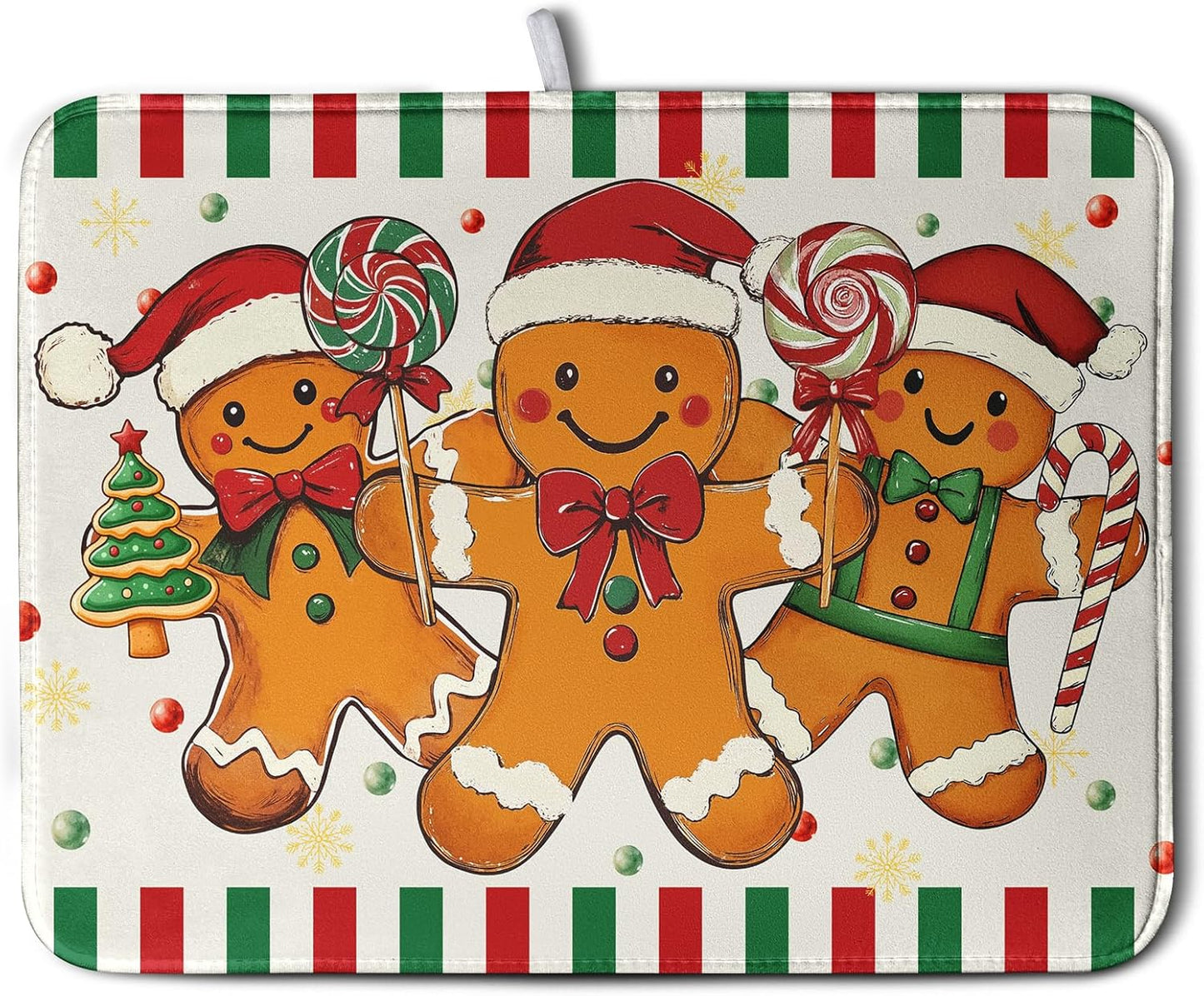 Christmas Dish Drying Mat Gingerbread Man Candy Cane Xmas Tree Drying Mats for Kitchen Counter Winter Holiday Dish Drainer Pad Absorbent Microfiber Dish Draining Mat 18x24 Inch