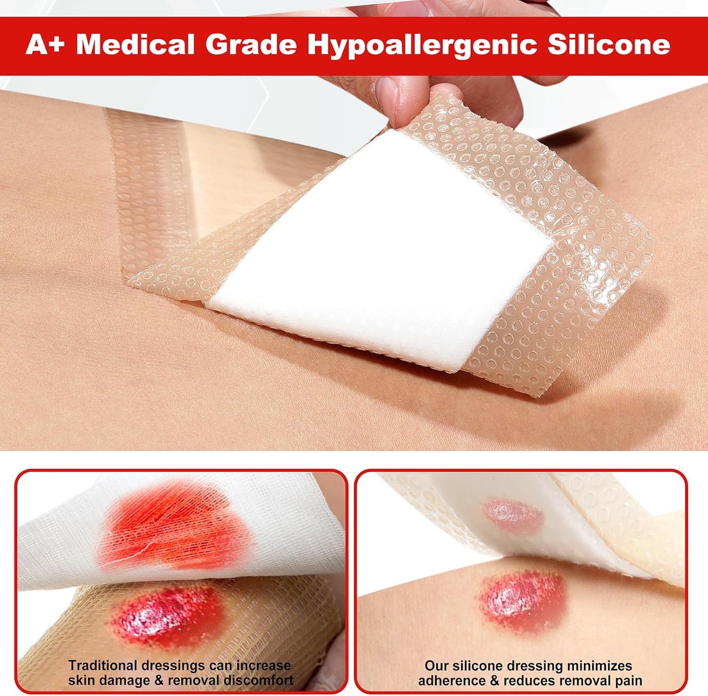 FRESINIDER 4" x 8" Pack of 10 Silicone Foam Wound Dressing - Waterproof Adhesive Bandages with Bordered - Super Absorbent & Breathable for Optimal Wound Care