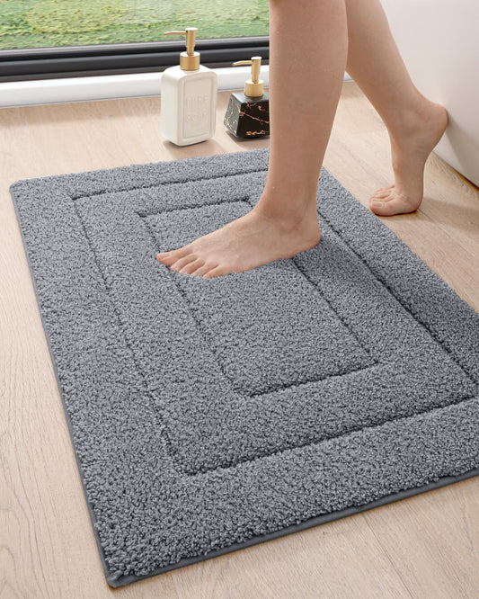 DEXI Bathroom Rug 32x20, Non Slip Washable Bath Mat for Shower Floor, Absorbent Soft Bathmat with Rubber Backing, Quick Dry Microfiber Carpet, Grey