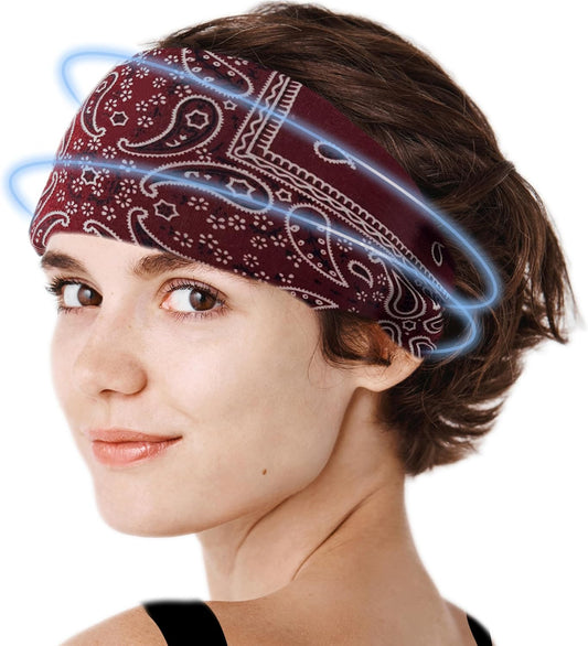 Crimmy Migraine Headache Relief Cap, Cooling Gel Headband Neck Wrap Hat Mask, Soothing Ice Pack Head Face Cold Compress for Tension Stress & Hangover (ice red Cashew)