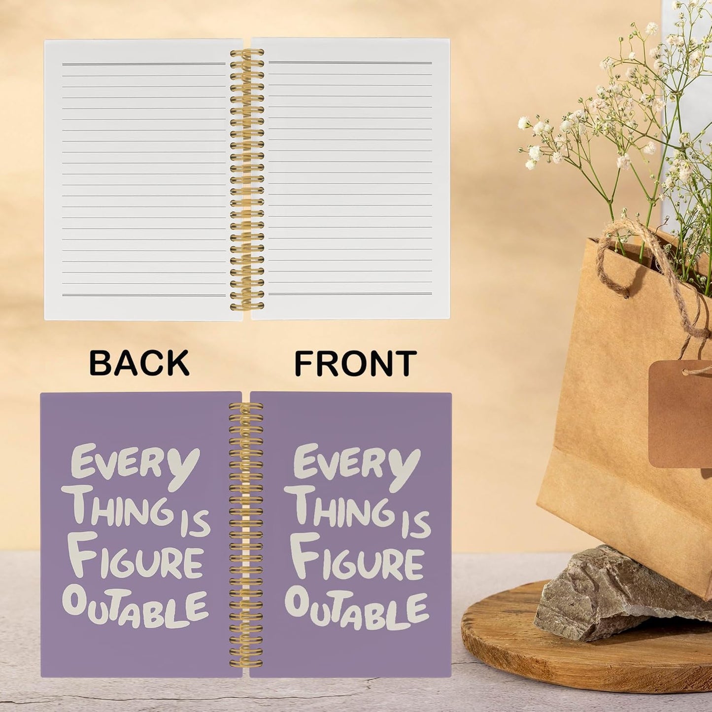 Inspirational Purple Notebook, Positive Affirmations Stress Relief Gifts, Office College Motivational Journal Notebooks, Everything Is Figureoutable Hardcover Spiral Notebook 5.5x8.3 Inch