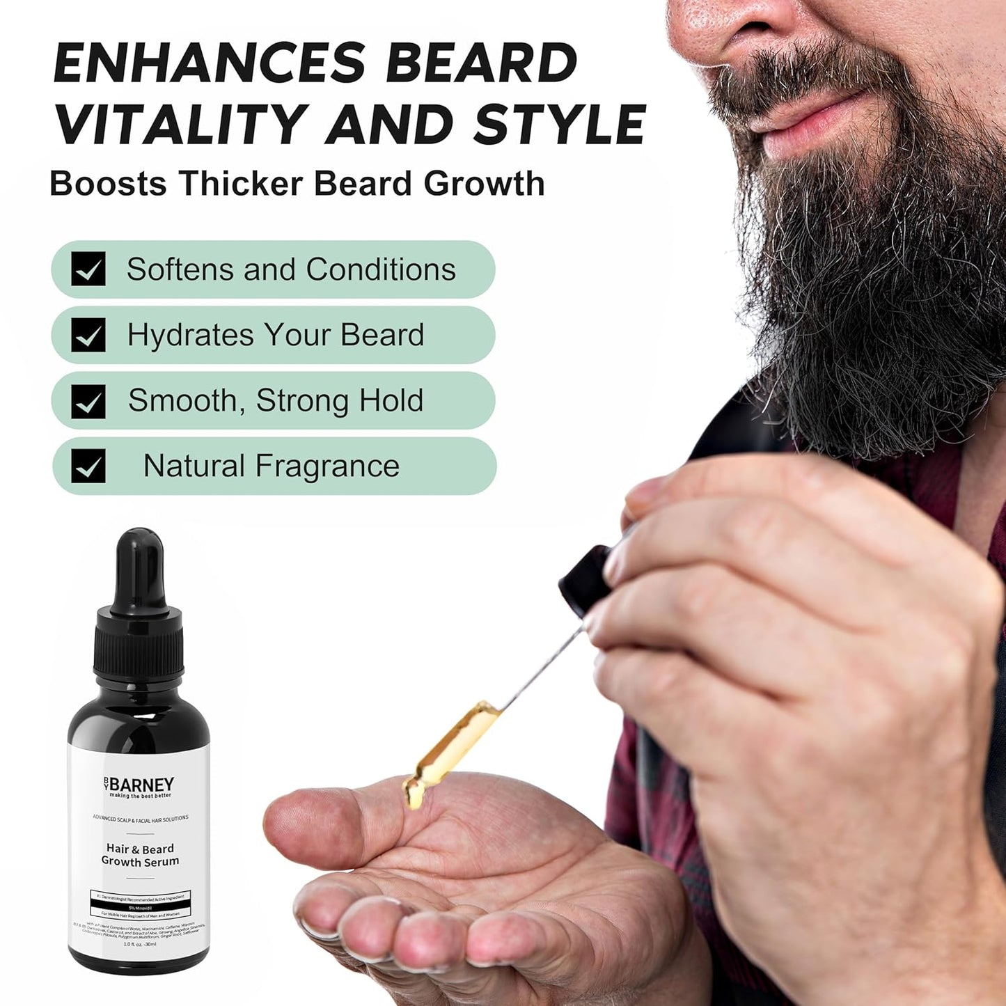 5% Minoxidil Hair and Beard Growth Serum - Natural Extracts, Biotin & Caffeine - Promotes Stronger, Thicker, Fuller Hair and Beard Growth - For Men and Women