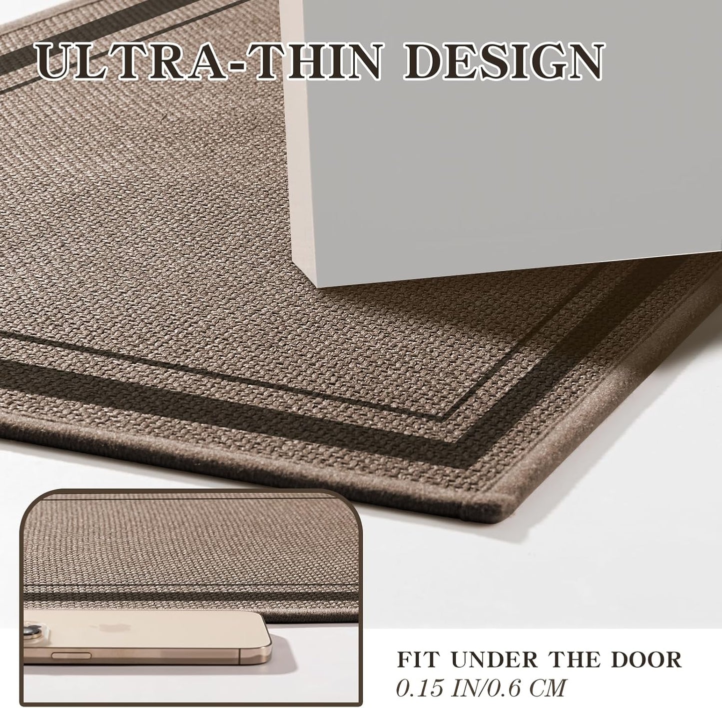 chakme Bathroom Rugs Mat U-Shaped 24x17, Ultra Thin Non Slip Bath Mat Small Quick Dry Absorbent Bath Mat for Bathroom Floor, (Dark Beige, U-24"x17")