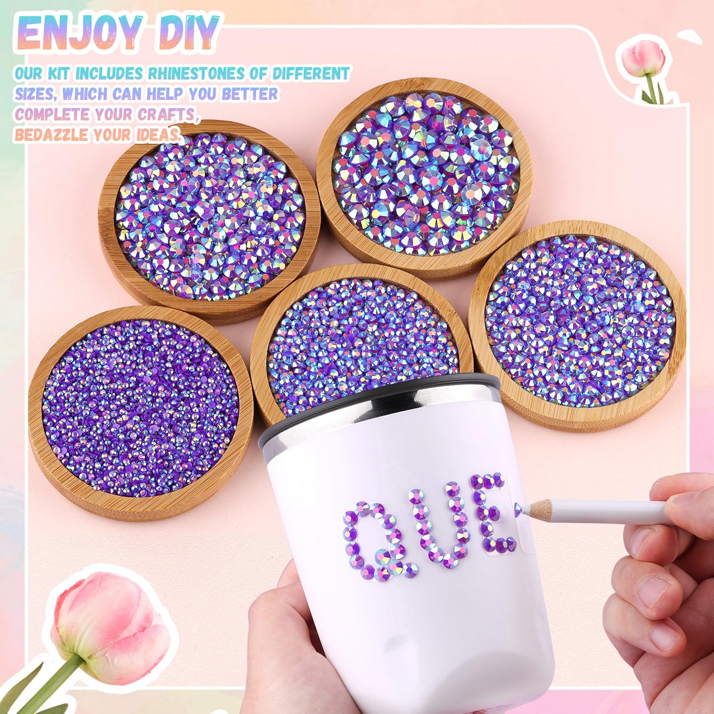25000Pcs Resin Jelly Rhinestones with Tweezers for Crafting, 2-6mm Mixed Sizes (Dark Purple AB) Non Hotfix Flatback Gems, Bedazzling Crystal for DIY Crafts Clothing Tumblers Mugs Shoes Decor Nail Art