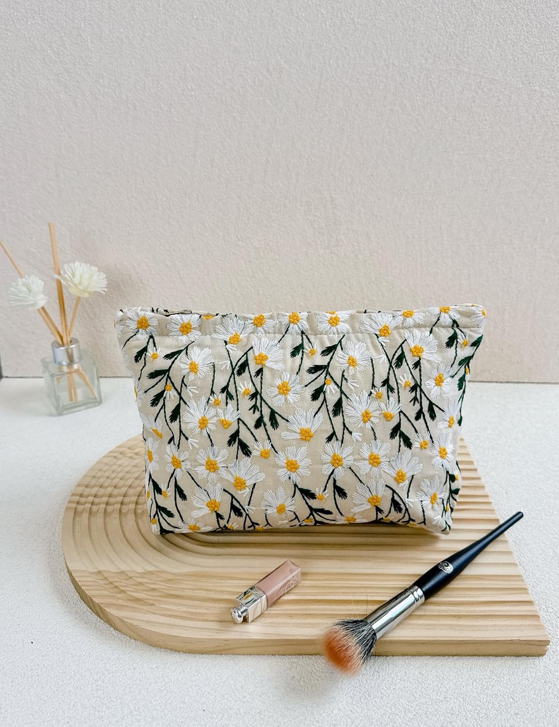 2 Pcs Makeup Bags, Large Cosmetic Bag Travel Toiletry Bag Organizer for Women, Embroidery Craft, Floral Makeup Bag Small Cosmetic Pouch Purse with Zipper Gifts for Girls Teen